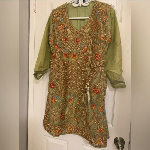 Light Green Embroidered Dress/Gharara - Picture 2 of 2